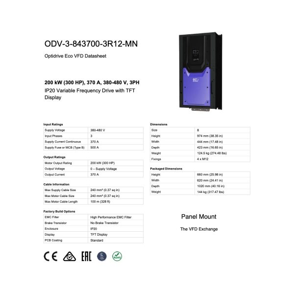 ODV-3-843700-3R12-MN – High Performance EMC Filter – 300HP, 370A, 380V - 480V, Three Phase - Image 8