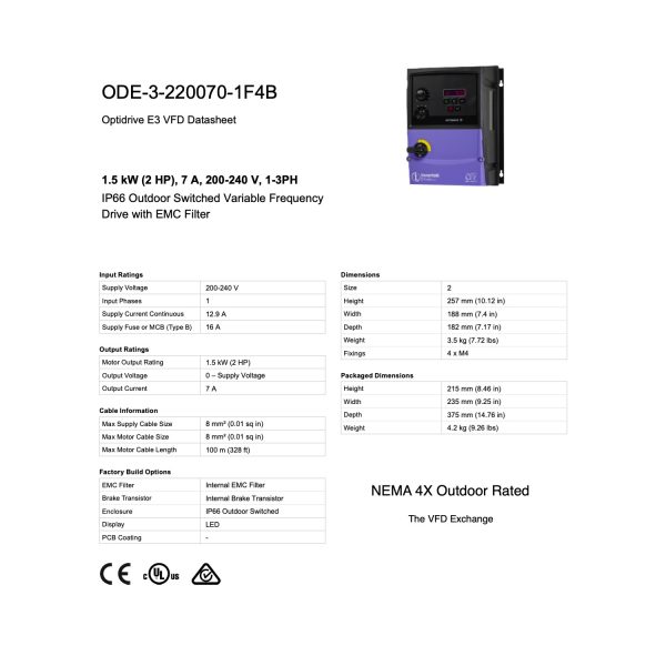 ODE-3-220070-1F4B - 2HP, 7A, 200V-240V, Single Phase - Image 8