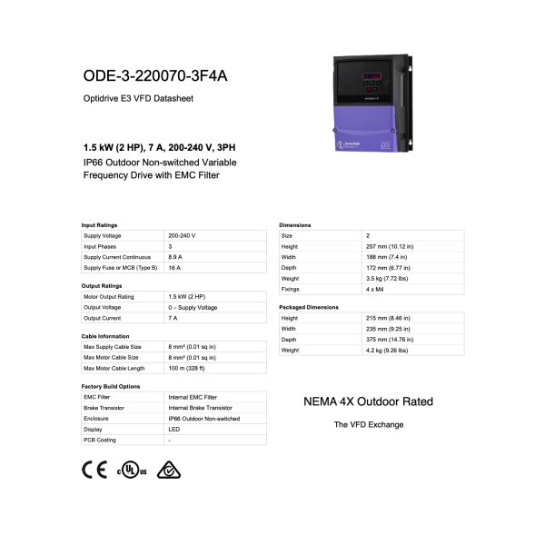 ODE-3-220070-3F4A - 2HP, 7A, 200V-240V, Three Phase - Image 8