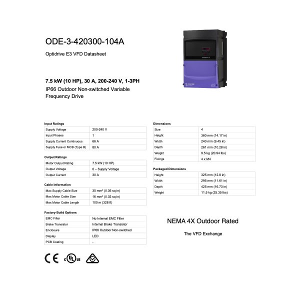 ODE-3-420300-104A - 10HP, 30.0A, 200V-240V, Single Phase - Image 8