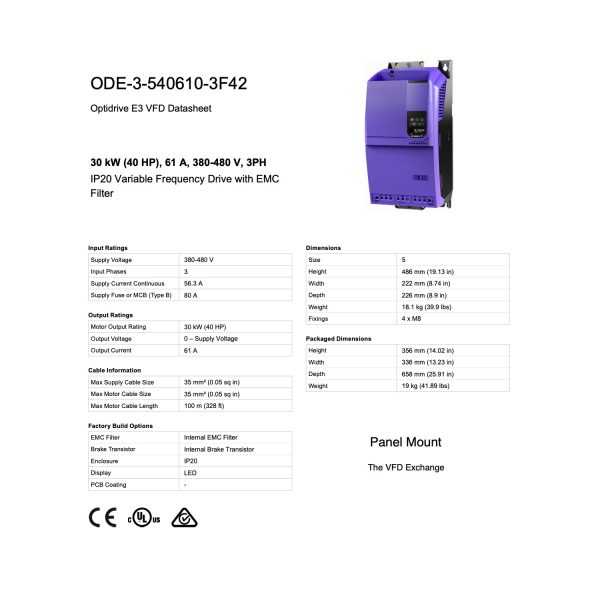ODE-3-540610-3F42 - 40HP, 61.0A, 380V-480V, Three Phase - Image 8