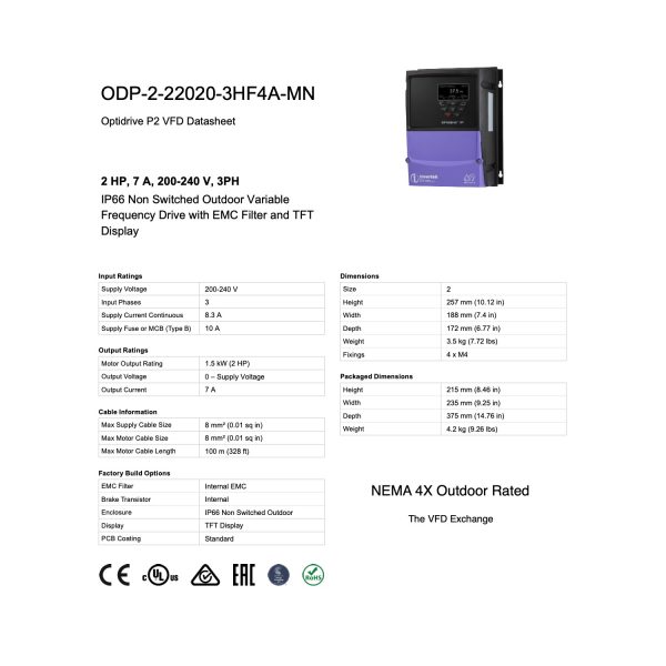 ODP-2-22020-3HF4A-MN – 2.0HP, 7.0A, 200V - 240V, Three Phase - Image 8