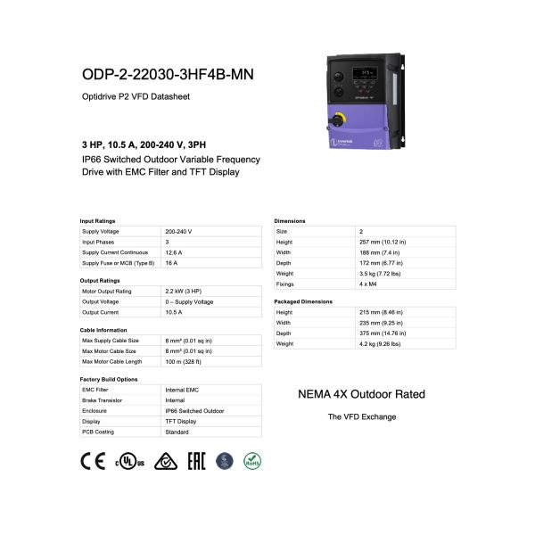 ODP-2-22030-3HF4B-MN – 3.0HP, 10.5A, 200V - 240V, Three Phase - Image 8