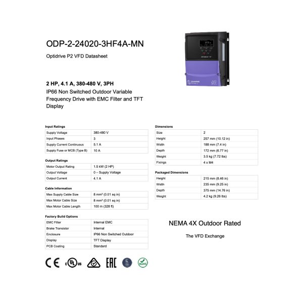 ODP-2-24020-3HF4A-MN – 2.0HP, 4.1A, 380V - 480V, Three Phase - Image 8