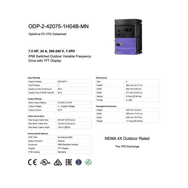 ODP-2-42075-1H04B-MN – 7.5HP, 24A, 200V - 240V, Single Phase - Image 8