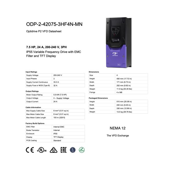 ODP-2-42075-3HF4N-MN – 7.5HP, 24.0A, 200V - 240V, Three Phase - Image 8