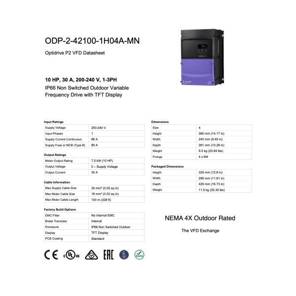 ODP-2-42100-1H04A-MN – 10HP, 30A, 200V - 240V, Single Phase - Image 8
