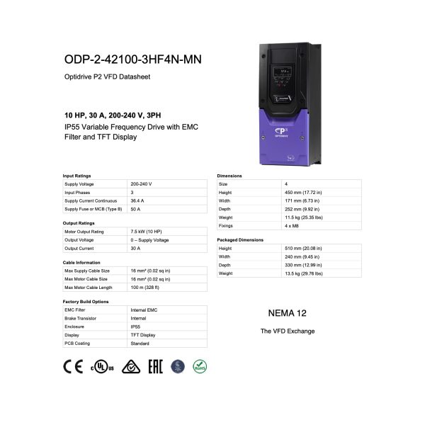 ODP-2-42100-3HF4N-MN – 10HP, 30.0A, 200V - 240V, Three Phase - Image 8