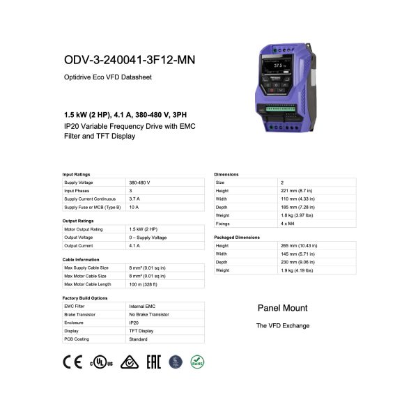 ODV-3-240041-3F12-MN – 2HP, 4.1A, 380V - 480V, Three Phase - Image 8