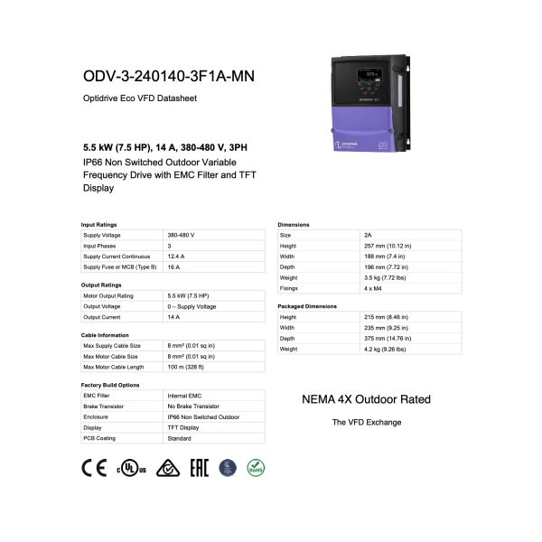 ODV-3-240140-3F1A-MN – 7.5HP, 14A, 380V - 480V, Three Phase - Image 8