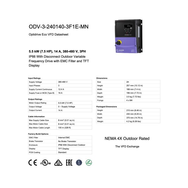 ODV-3-240140-3F1E-MN – 7.5HP, 14A, 380V - 480V, Three Phase - Image 8