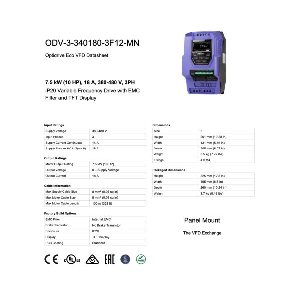 ODV-3-340180-3F12-MN – 10HP, 18A, 380V - 480V, Three Phase - Image 8