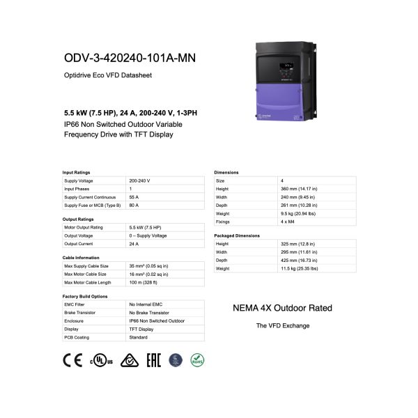 ODV-3-420240-101A-MN – 7.5HP, 24A, 200V - 240V, Single Phase - Image 8