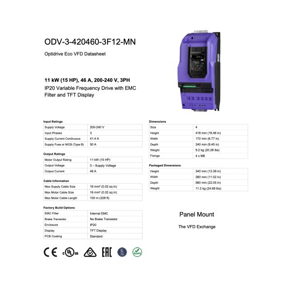 ODV-3-420460-3F12-MN – 15HP, 46A, 200V - 240V, Three Phase - Image 8