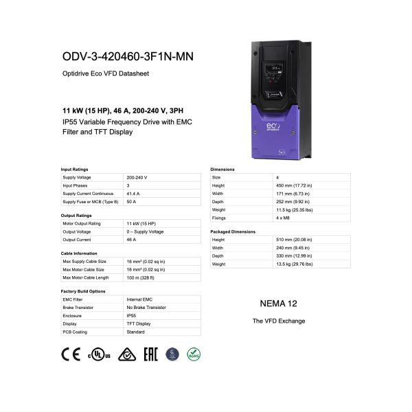 ODV-3-420460-3F1N-MN – 15HP, 46A, 200V - 240V, Three Phase - Image 8