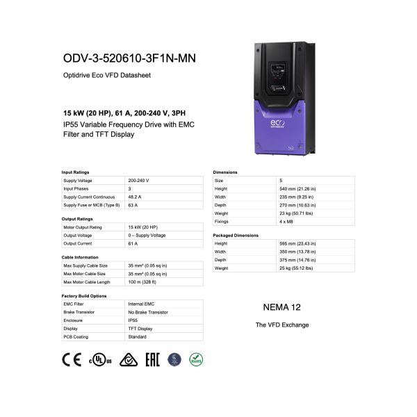 ODV-3-520610-3F1N-MN – 20HP, 61A, 200V - 240V, Three Phase - Image 8