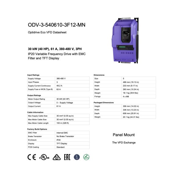 ODV-3-540610-3F12-MN – 40HP, 61A, 380V - 480V, Three Phase - Image 8