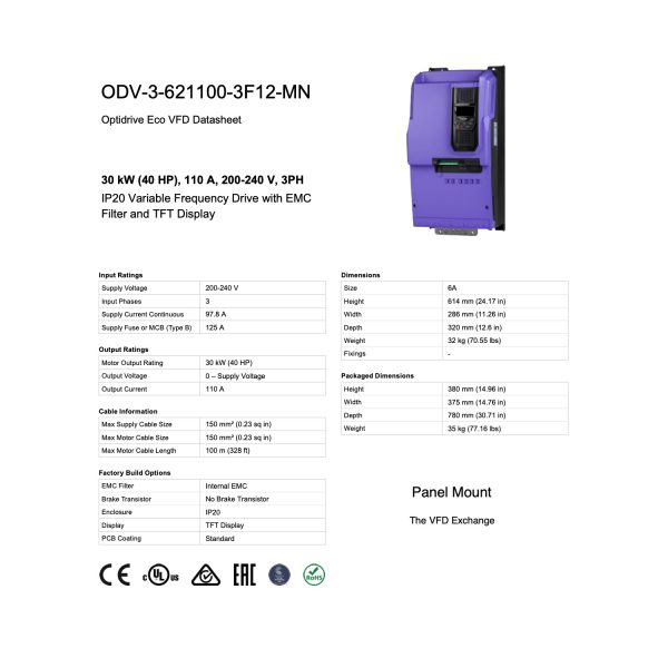 ODV-3-621100-3F12-MN – 40HP, 110A, 200V - 240V, Three Phase - Image 8