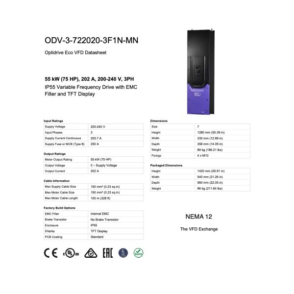 ODV-3-722020-3F1N-MN – 75HP, 202A, 200V - 240V, Three Phase - Image 7