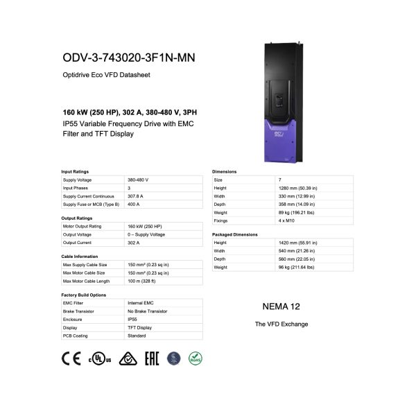ODV-3-743020-3F1N-MN – 250HP, 302A, 380V - 480V, Three Phase - Image 7